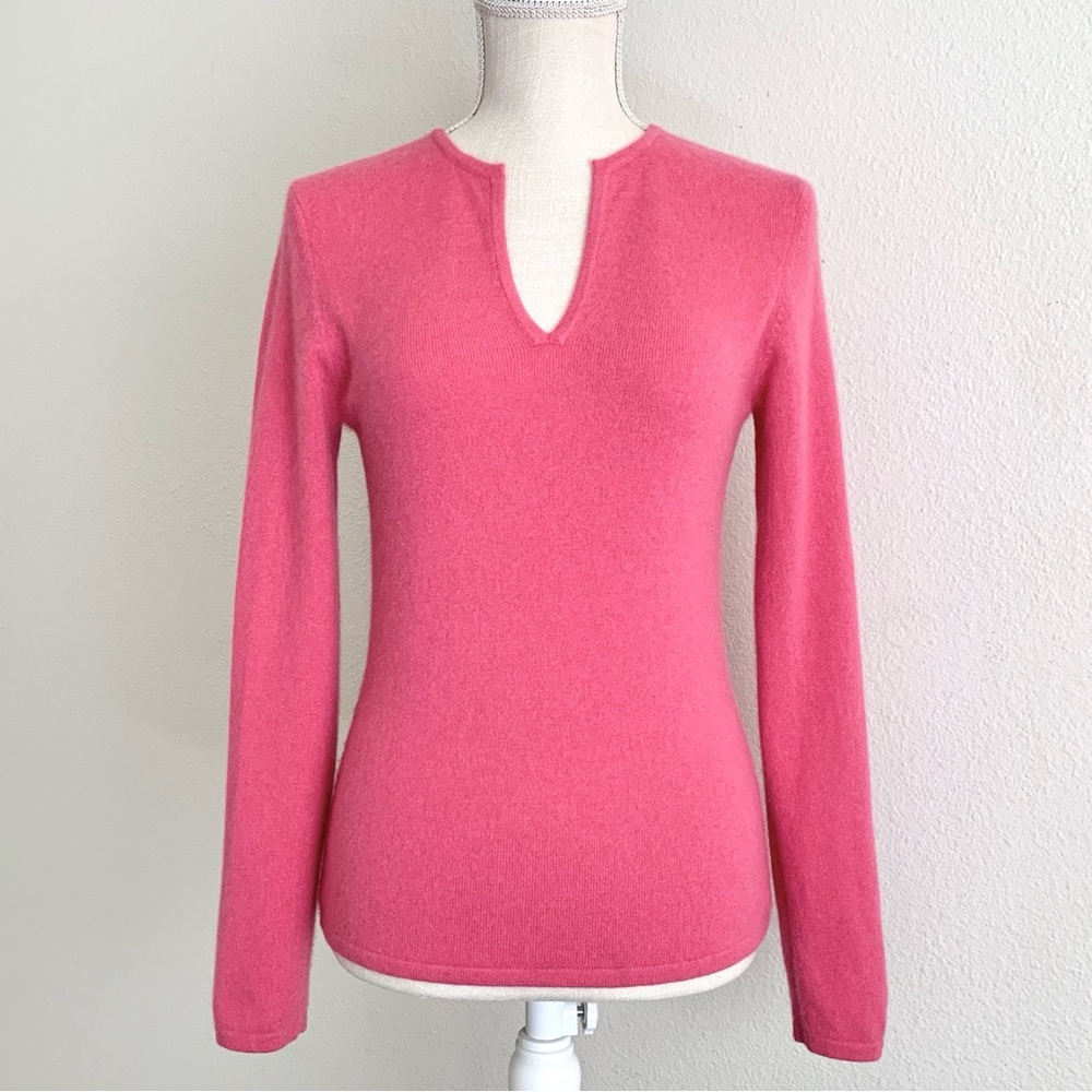 Charter Club 100% Cashmere Sweater Pink Notch Neck Womens Size Small